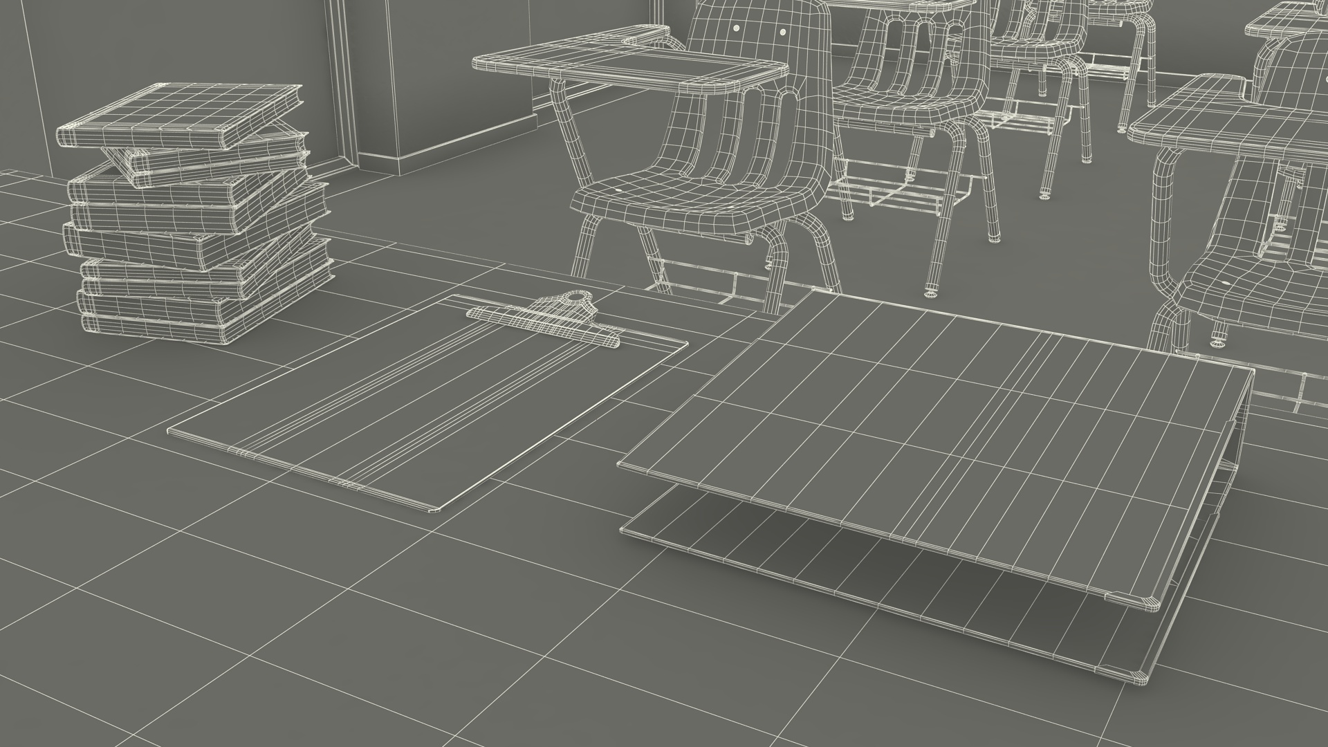 Classroom Interior with Furniture Light 3D model