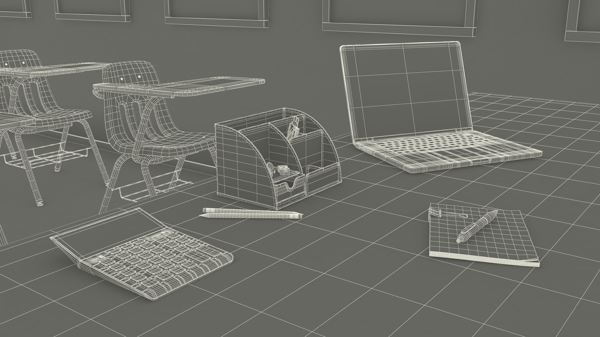 Classroom Interior with Furniture Light 3D model