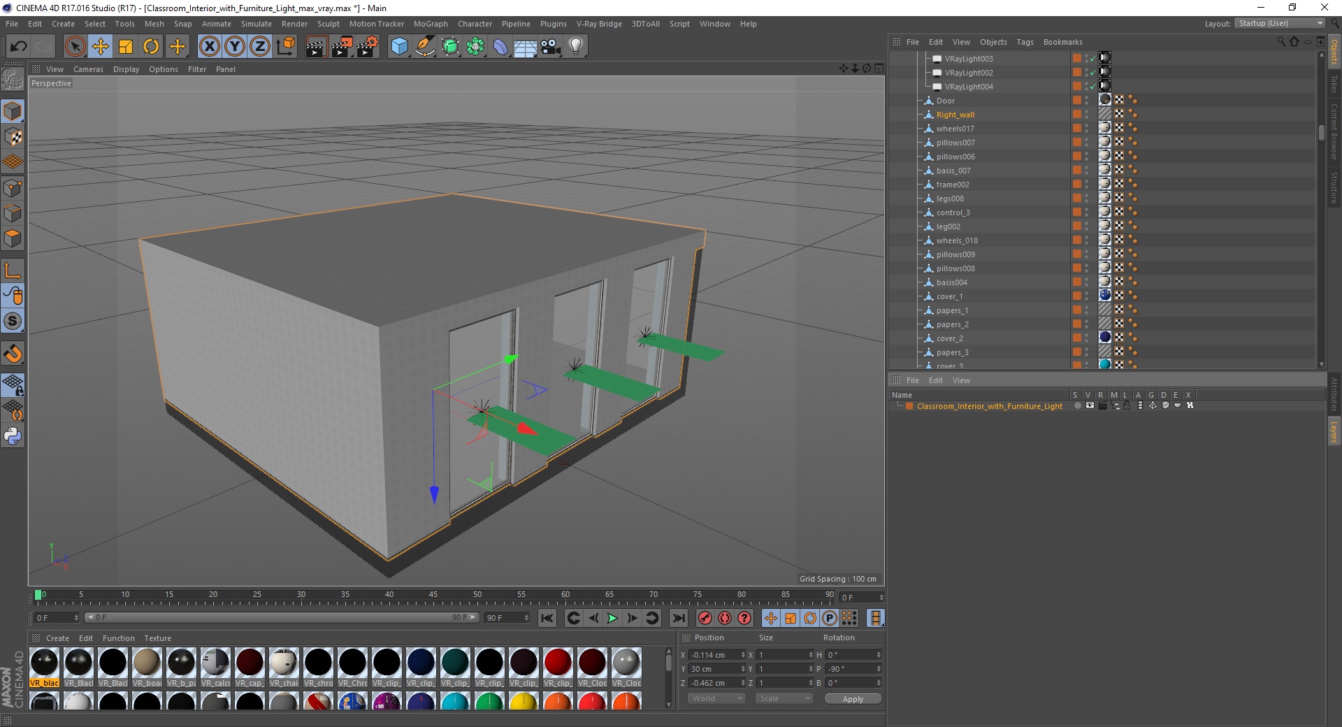 Classroom Interior with Furniture Light 3D model