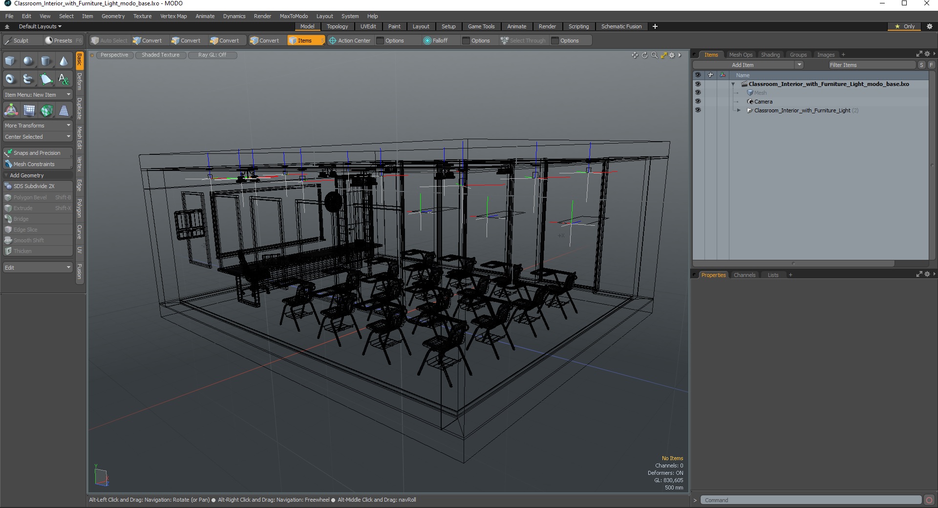 Classroom Interior with Furniture Light 3D model