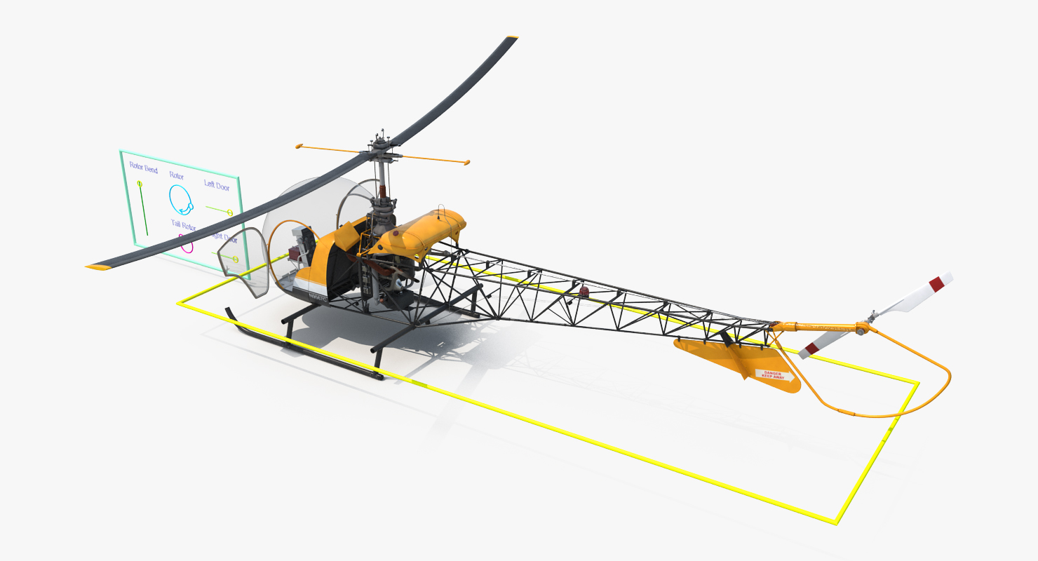 3D Light Helicopter Bell 47 Rigged