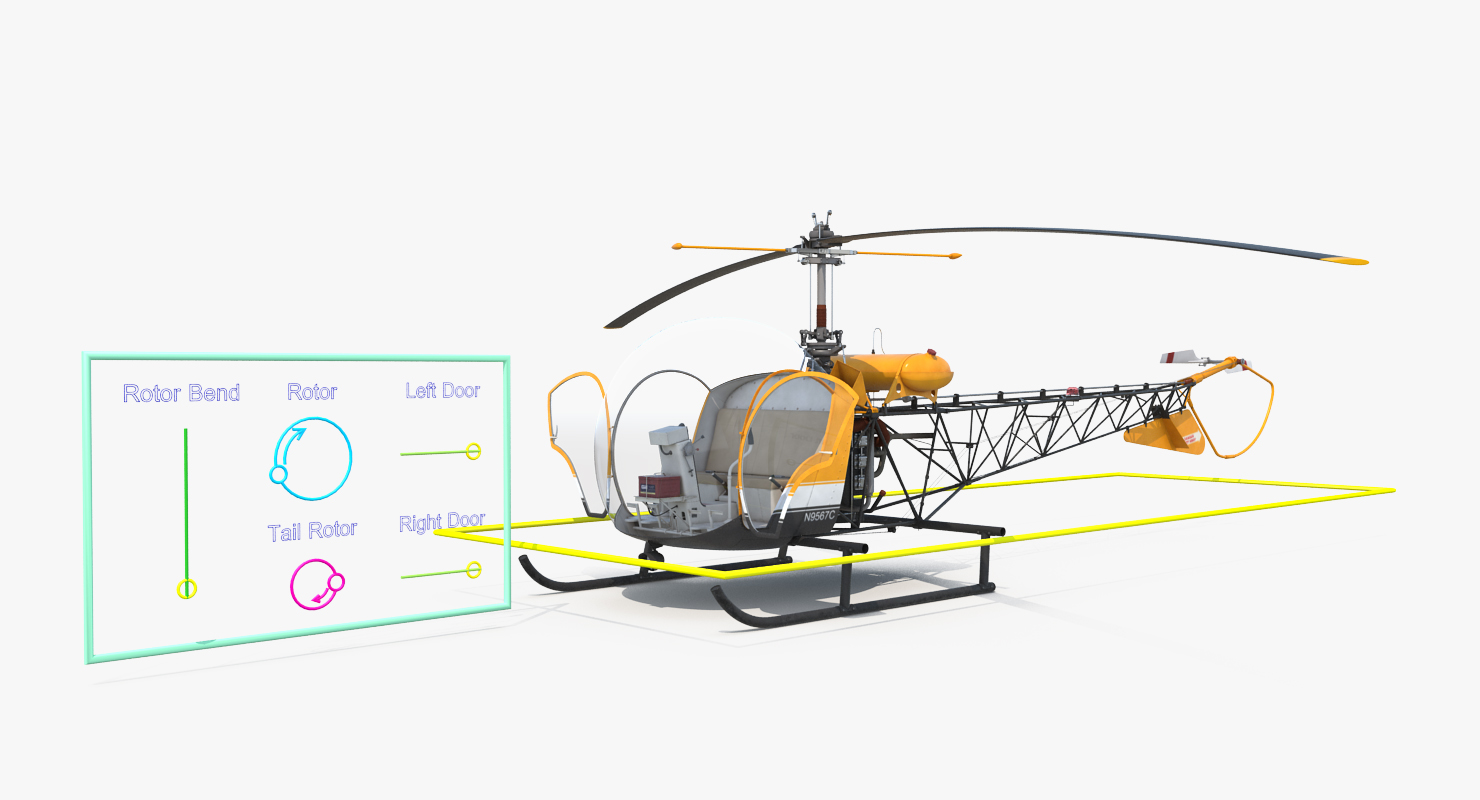 3D Light Helicopter Bell 47 Rigged