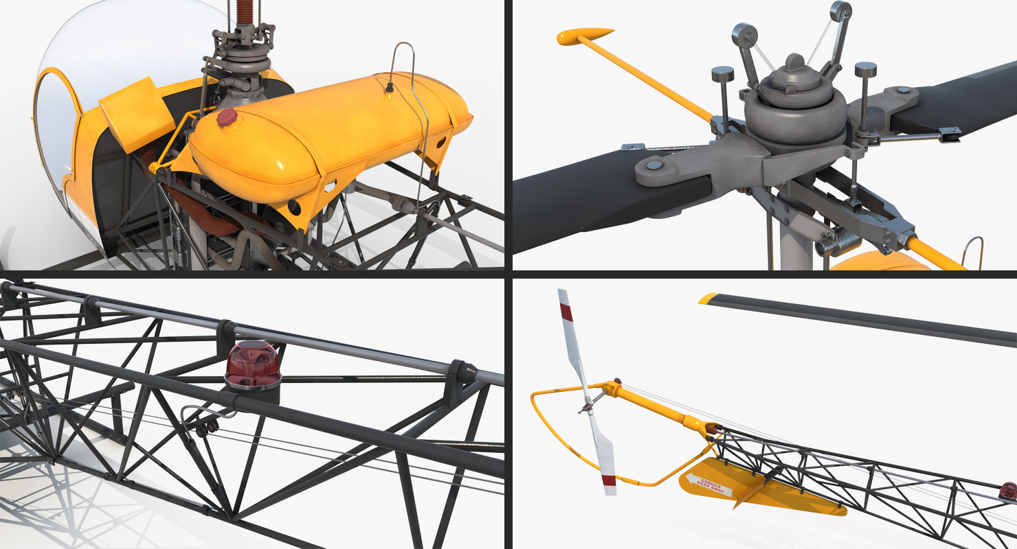3D Light Helicopter Bell 47 Rigged