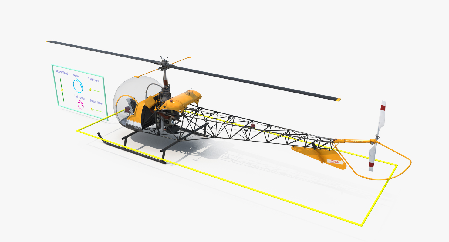 3D Light Helicopter Bell 47 Rigged