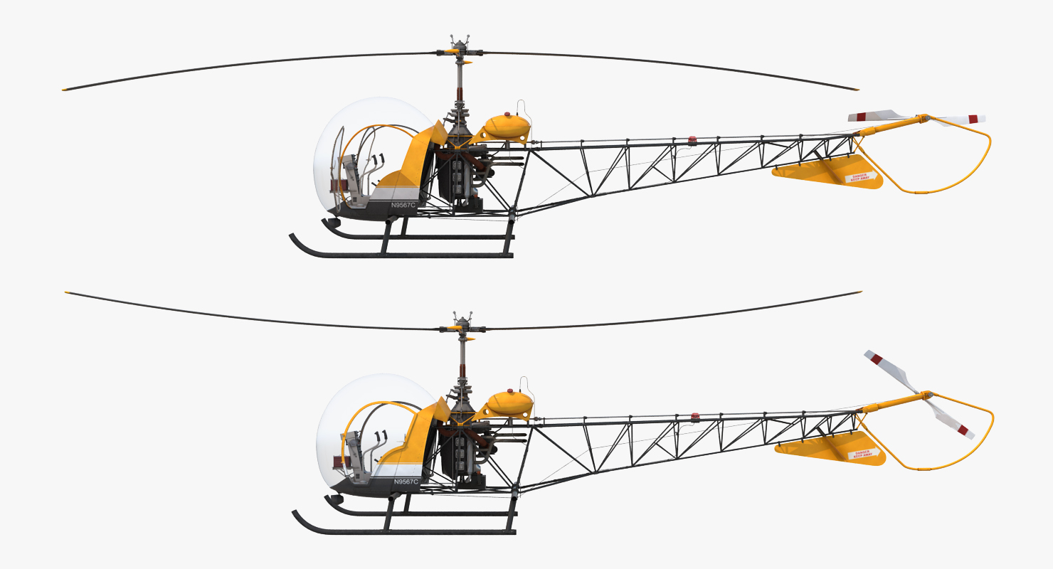 3D Light Helicopter Bell 47 Rigged