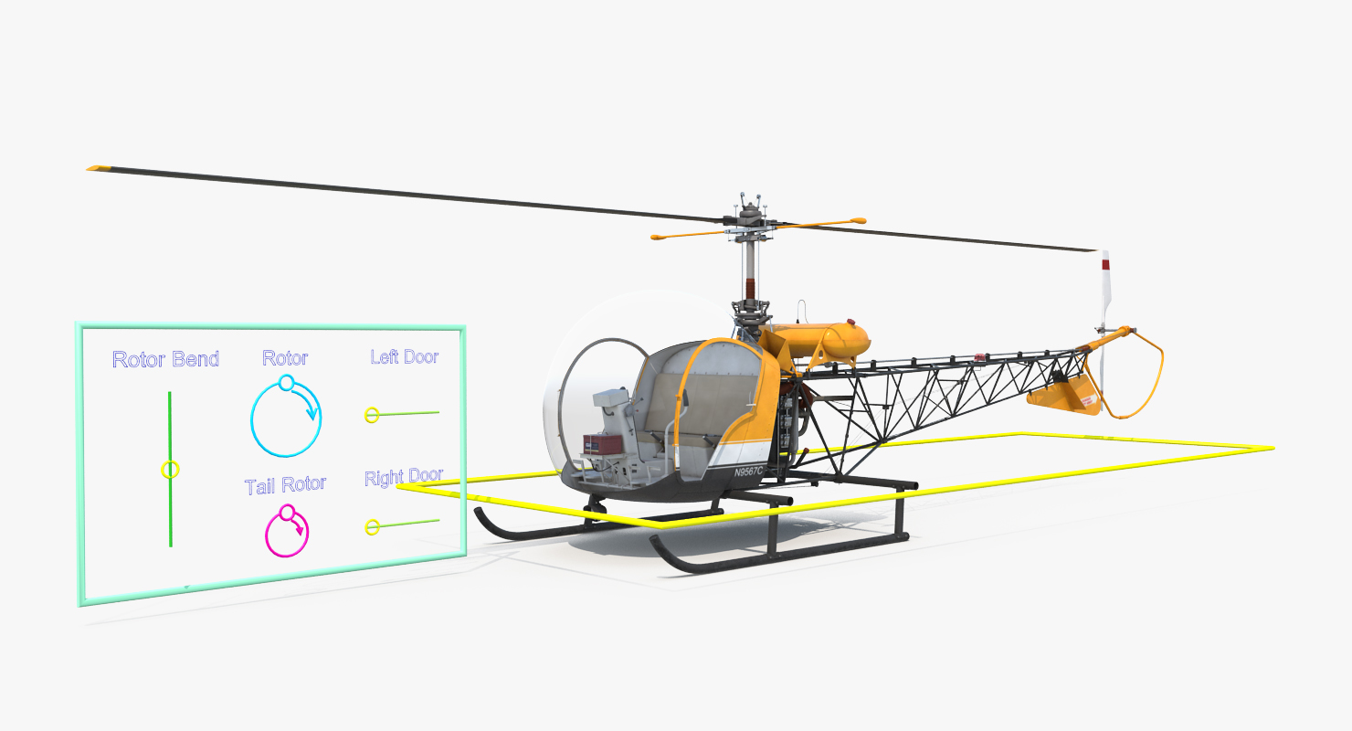 3D Light Helicopter Bell 47 Rigged