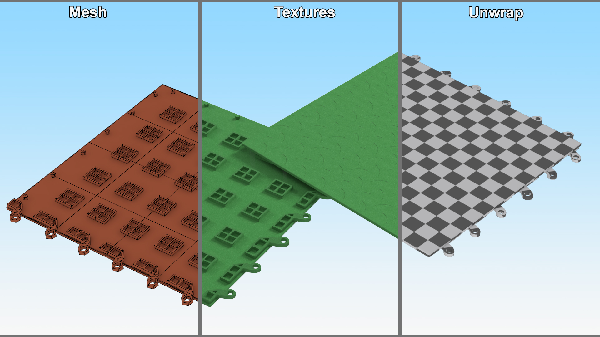 3D Connectable Floor Mat Piece Green model