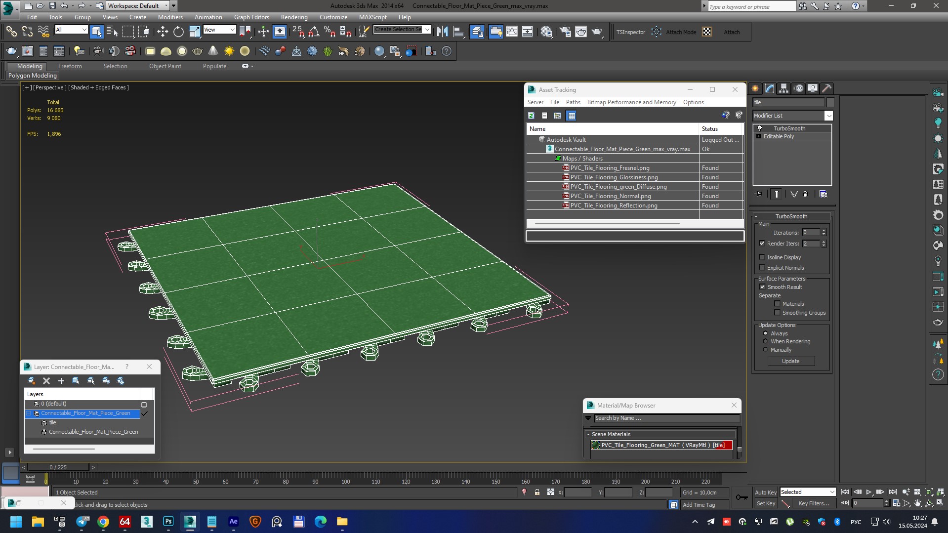 3D Connectable Floor Mat Piece Green model