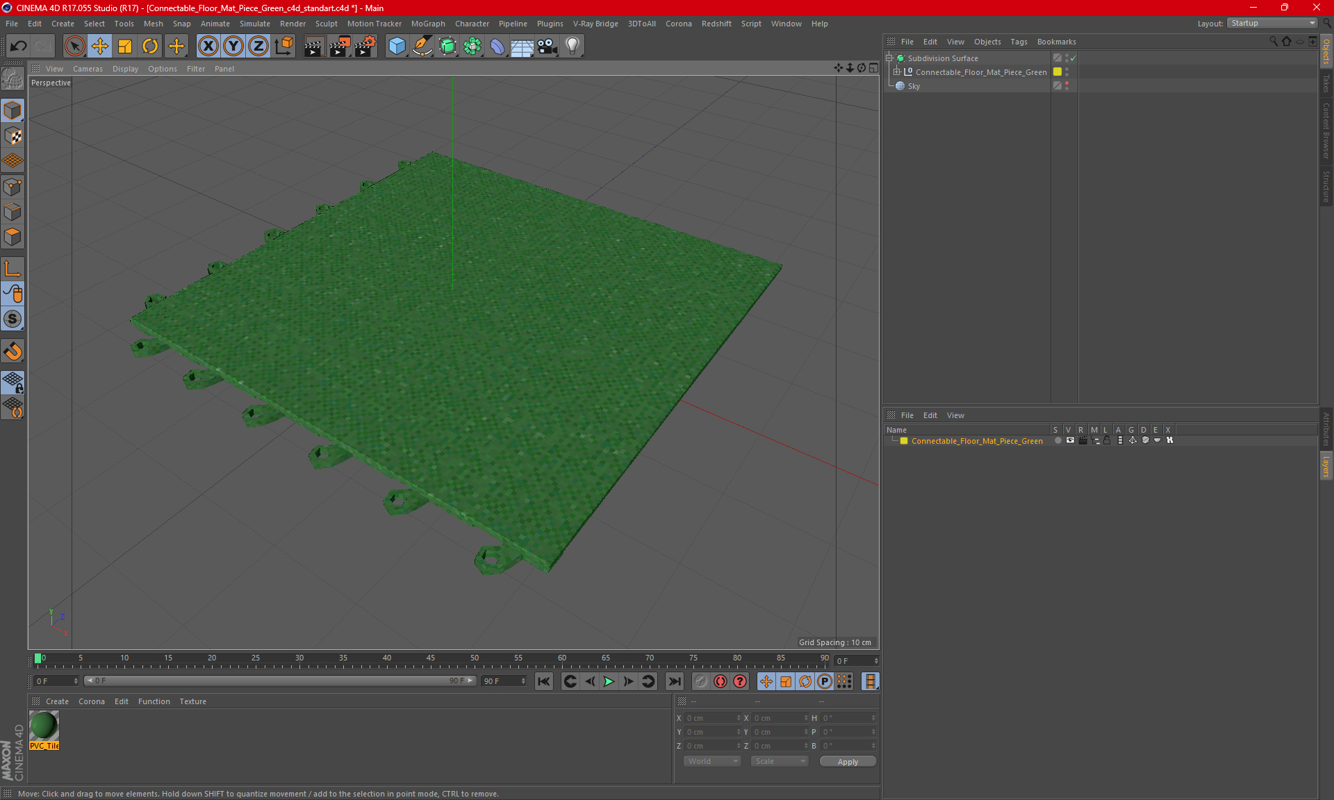 3D Connectable Floor Mat Piece Green model