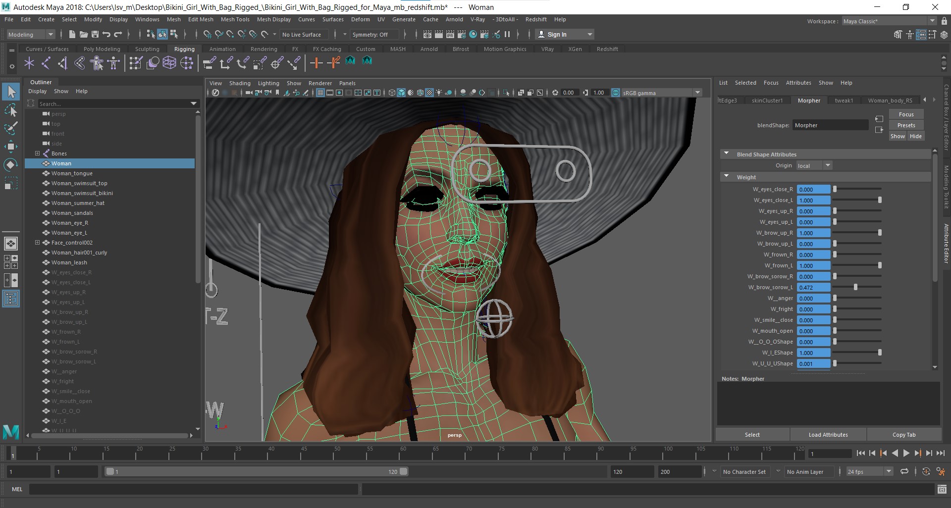 3D Bikini Girl With Bag Rigged for Maya