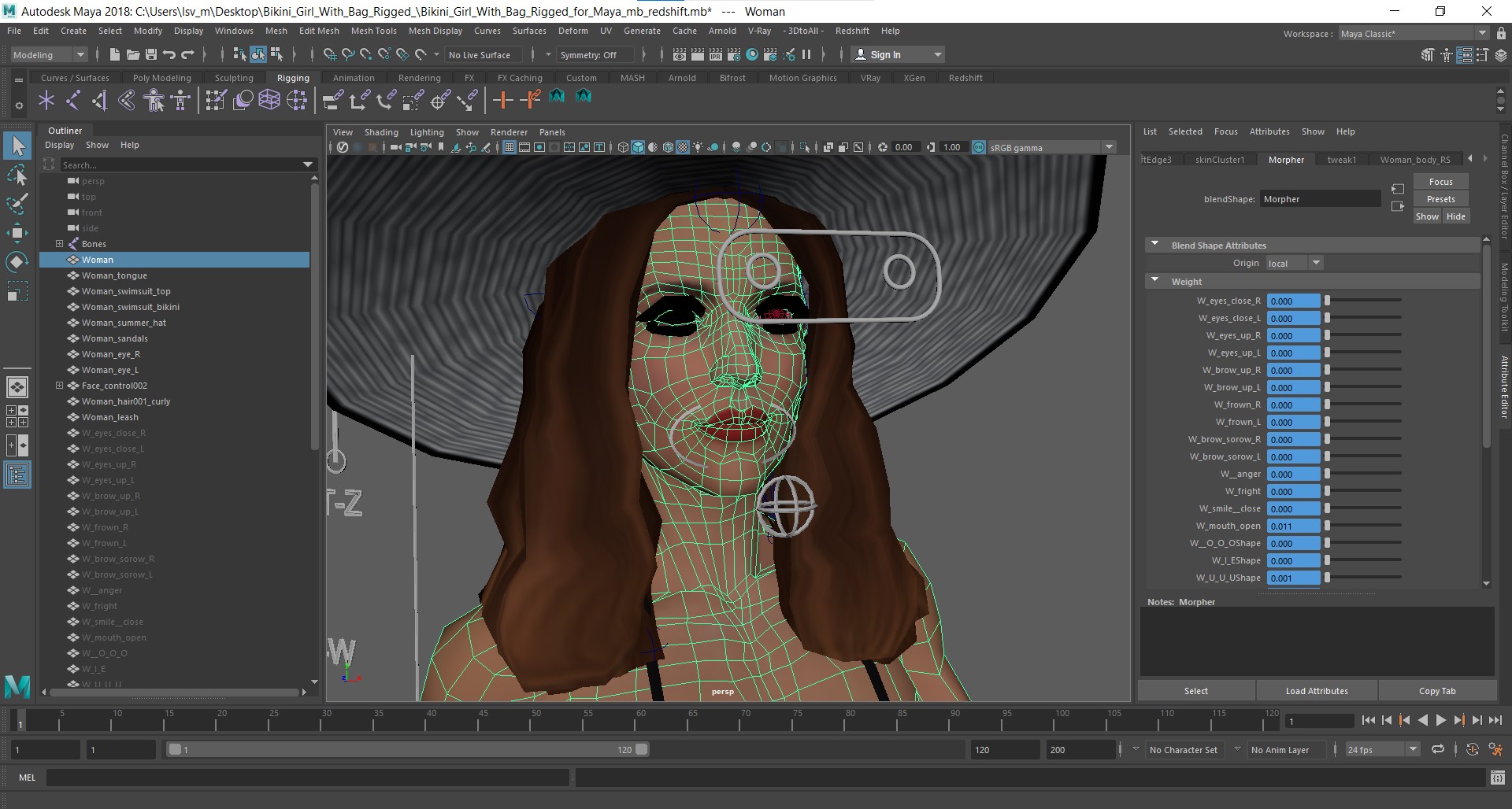 3D Bikini Girl With Bag Rigged for Maya