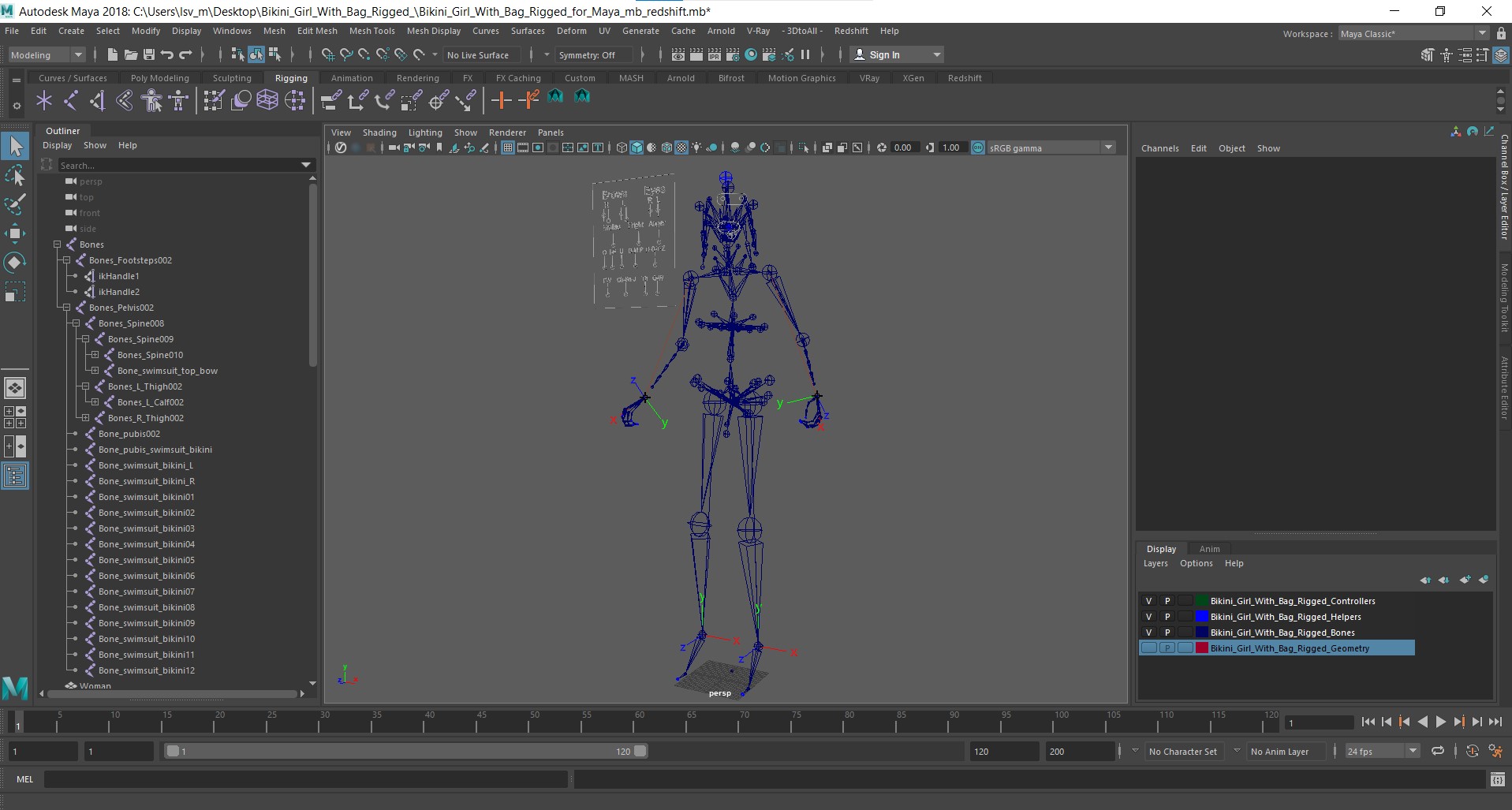 3D Bikini Girl With Bag Rigged for Maya