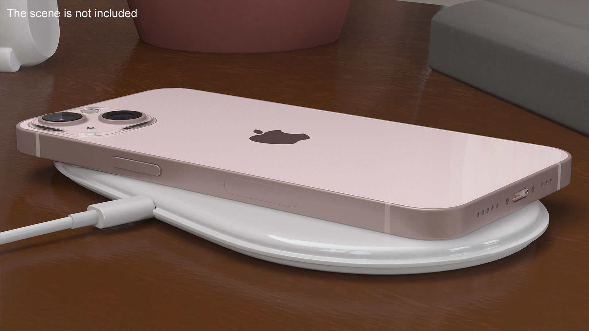Wireless Charger Apple AirPower with Pink Apple iPhone 13 3D