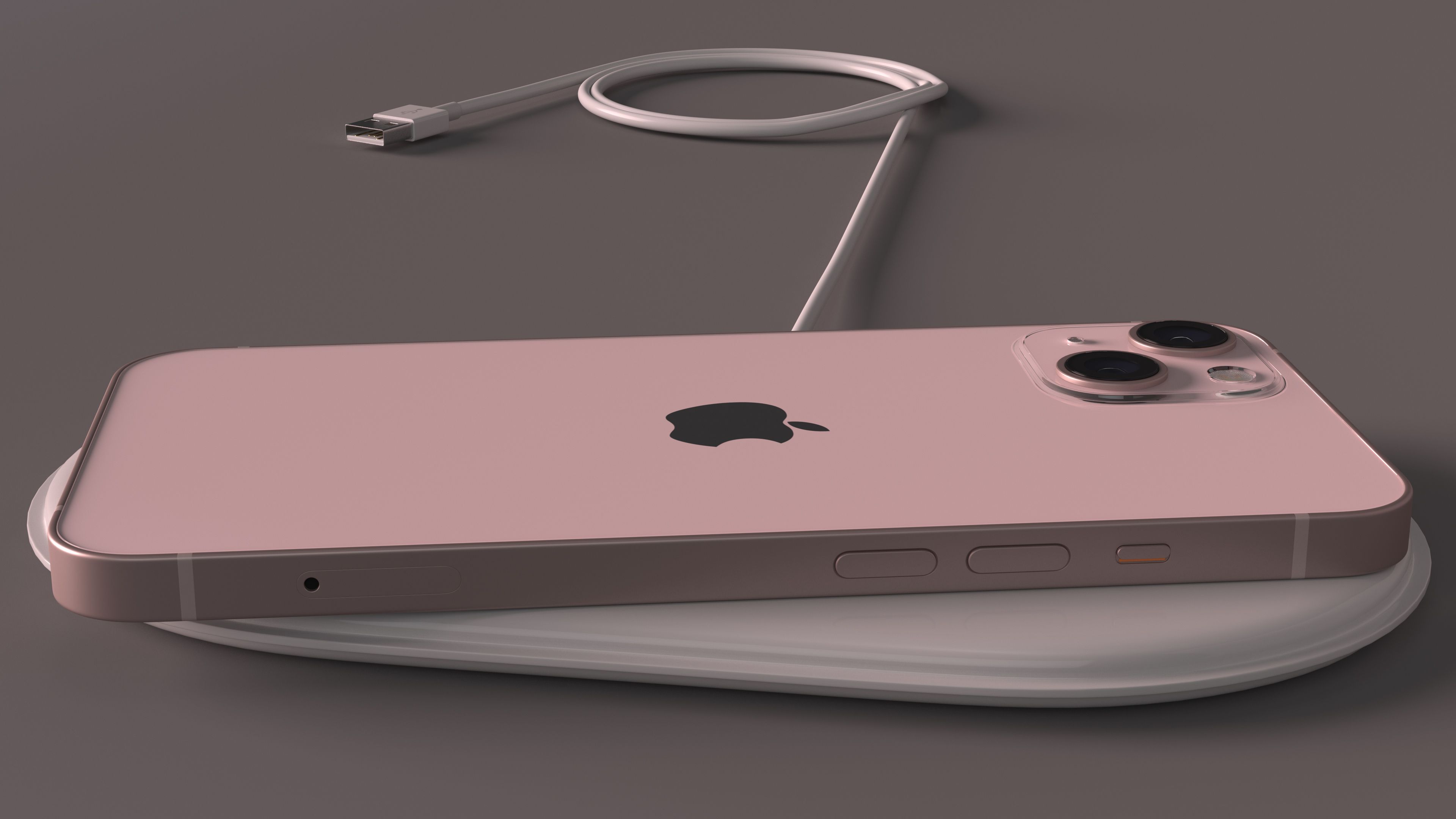Wireless Charger Apple AirPower with Pink Apple iPhone 13 3D