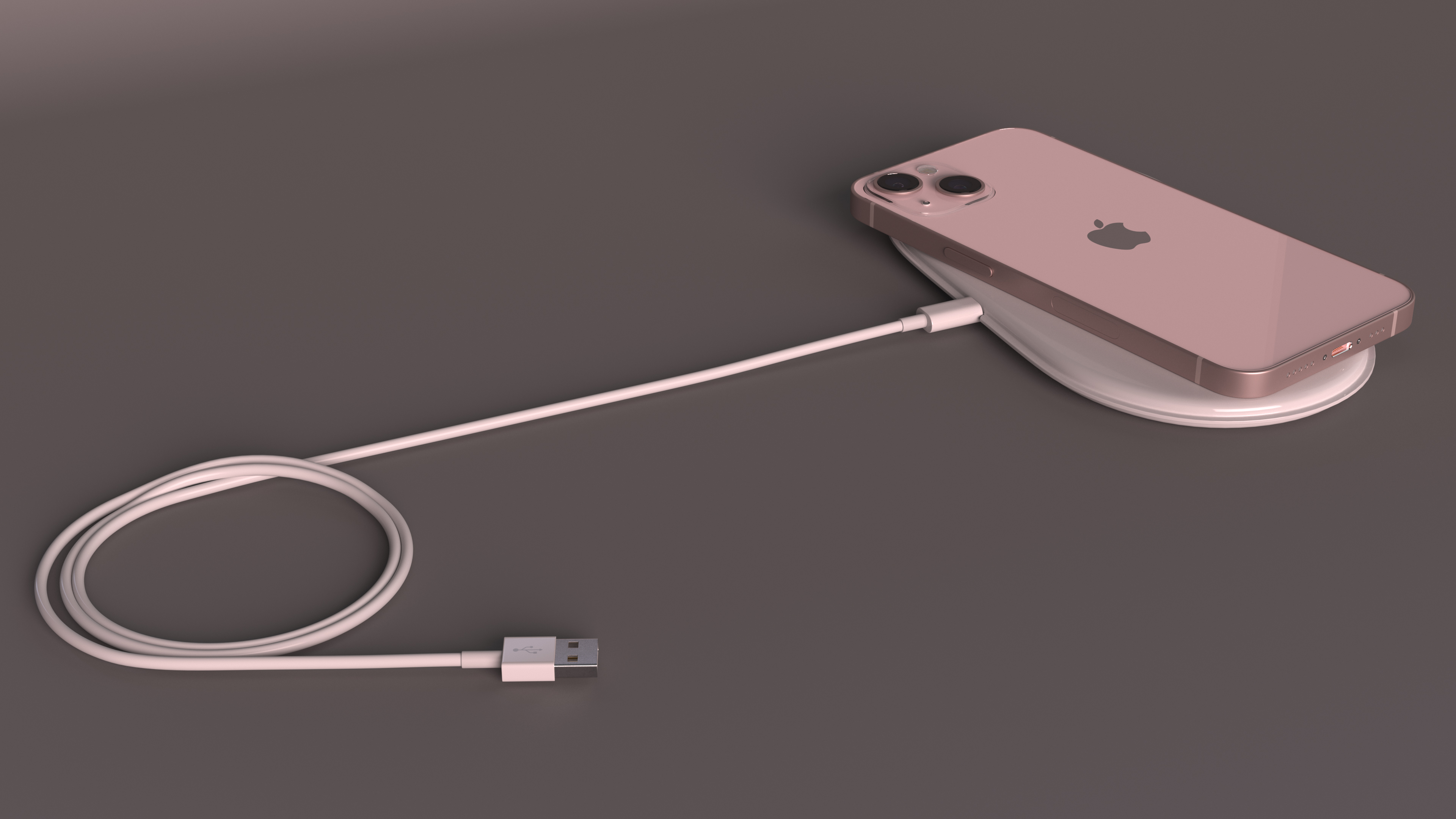Wireless Charger Apple AirPower with Pink Apple iPhone 13 3D