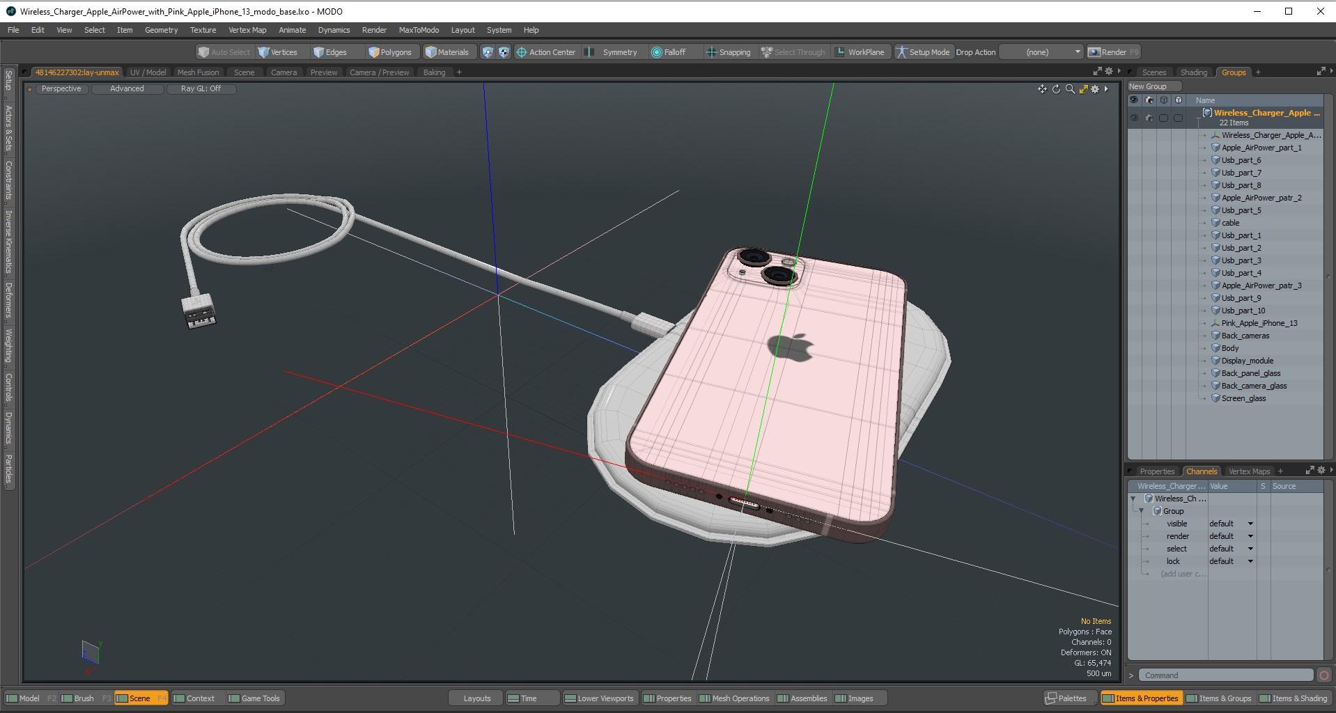 Wireless Charger Apple AirPower with Pink Apple iPhone 13 3D