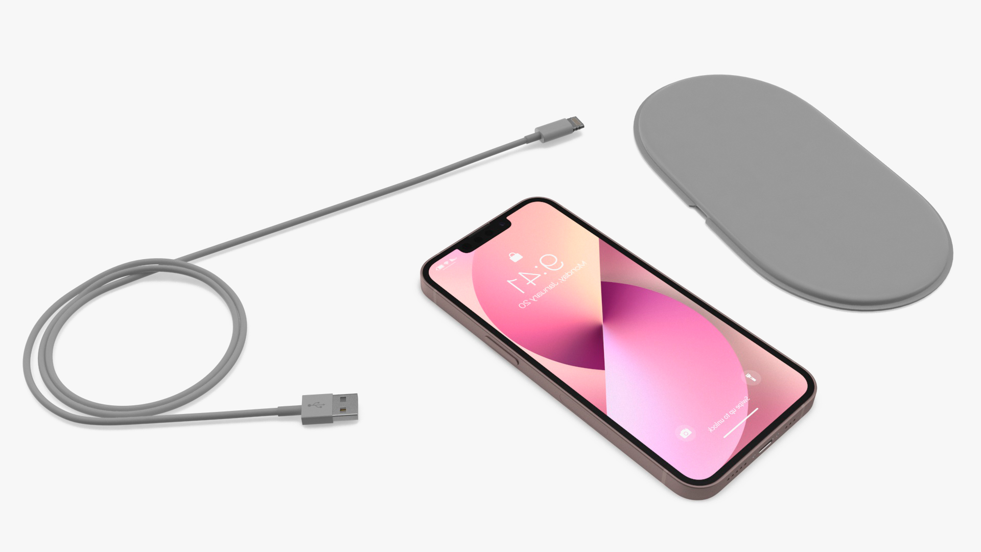 Wireless Charger Apple AirPower with Pink Apple iPhone 13 3D