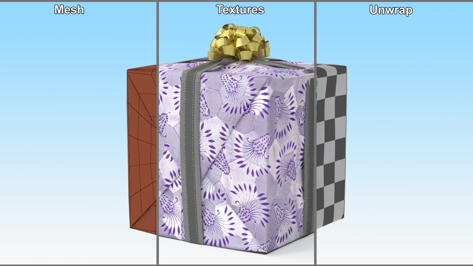 3D model Wrapped Gift Box with Bow Floral Pattern