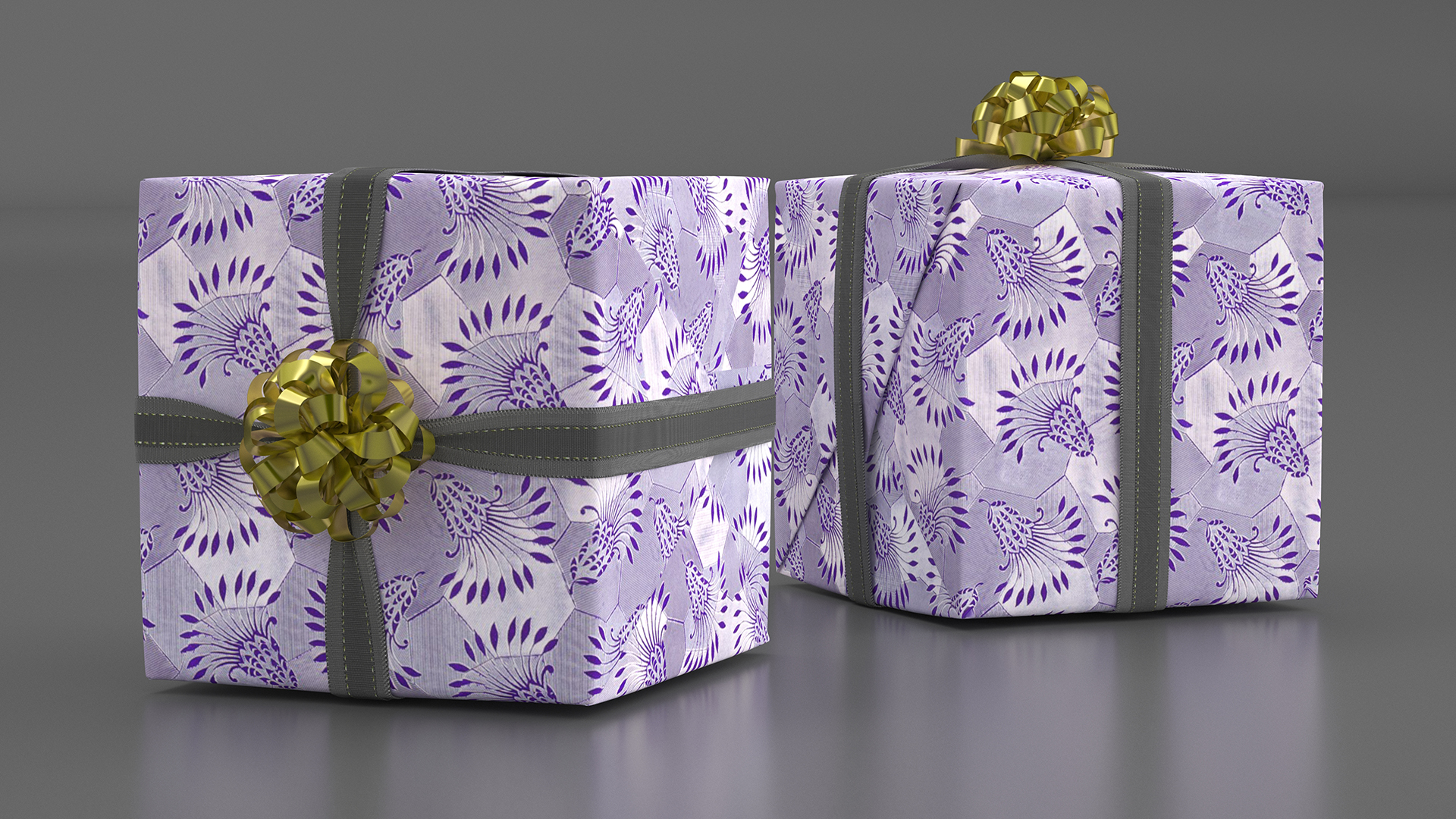 3D model Wrapped Gift Box with Bow Floral Pattern