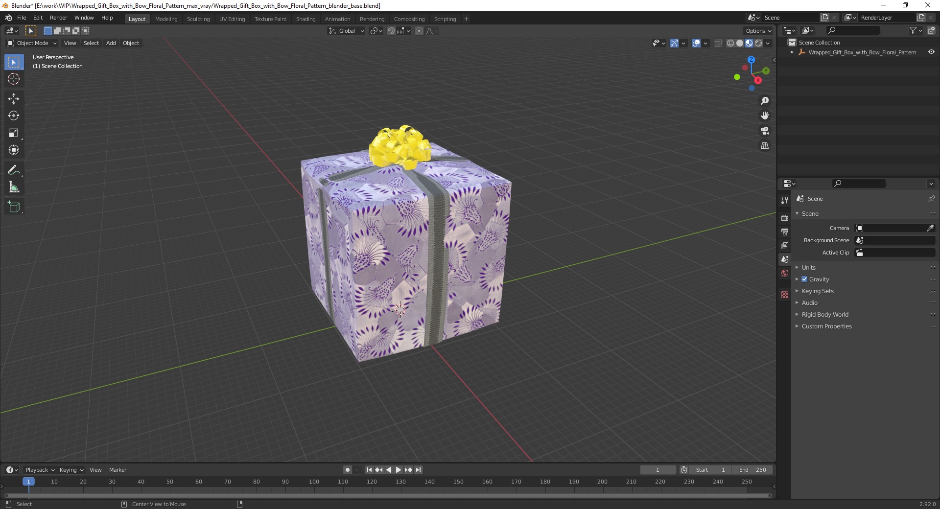 3D model Wrapped Gift Box with Bow Floral Pattern