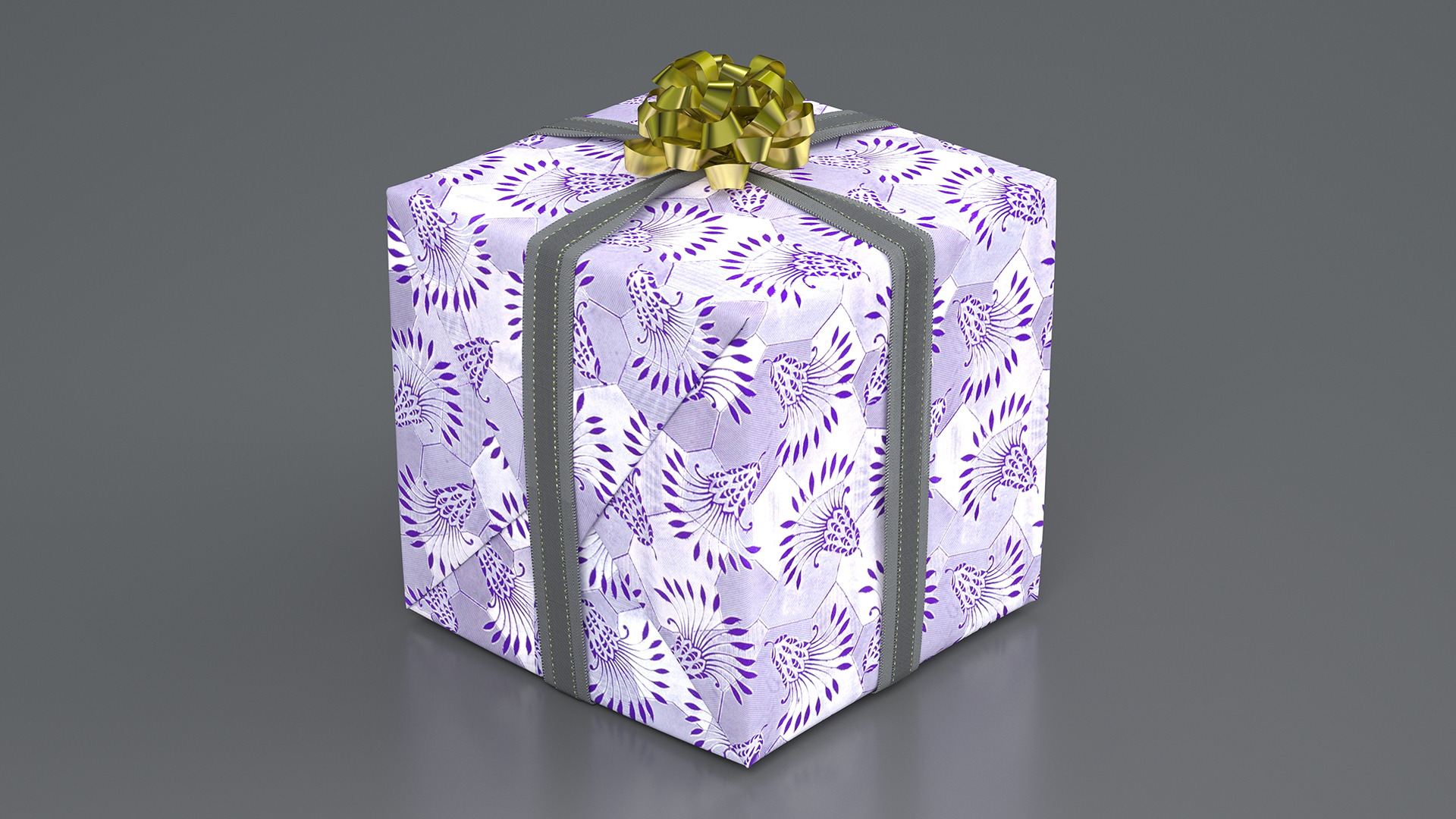 3D model Wrapped Gift Box with Bow Floral Pattern
