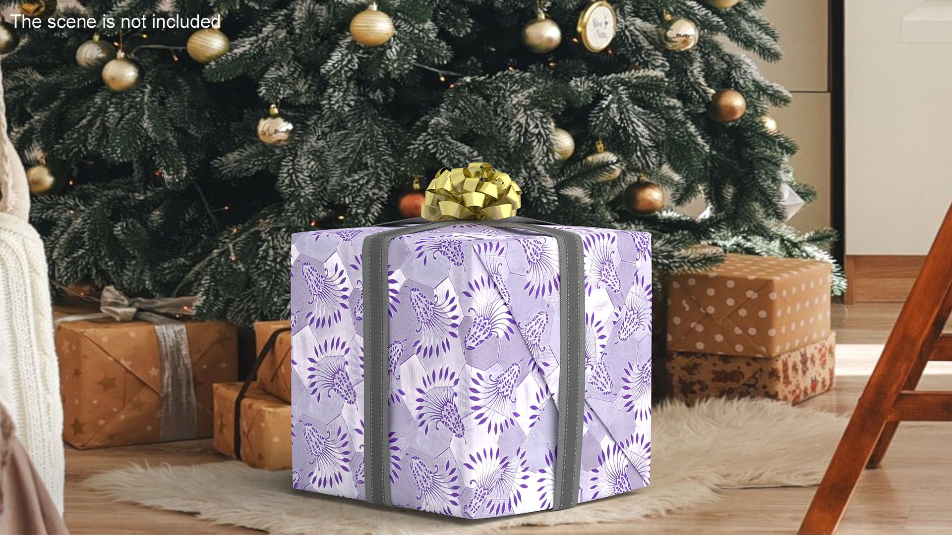 3D model Wrapped Gift Box with Bow Floral Pattern