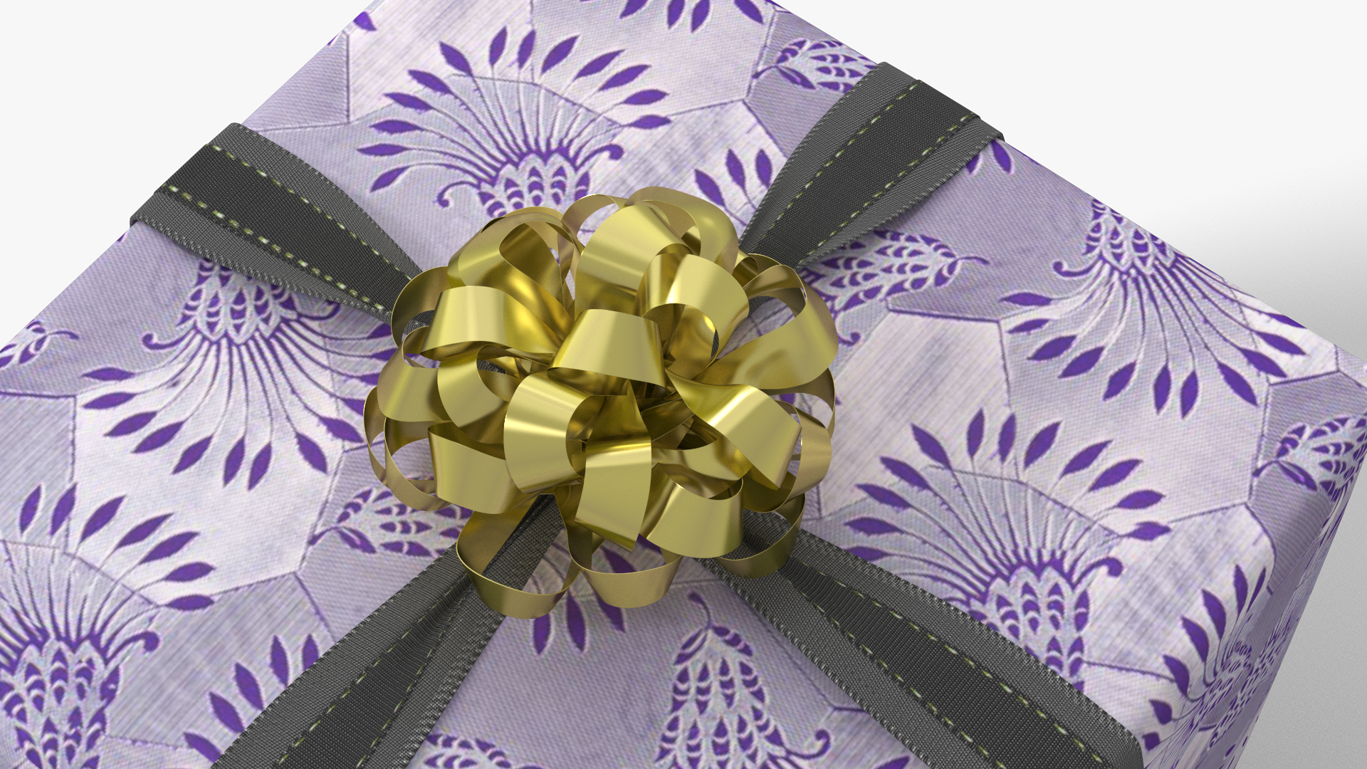 3D model Wrapped Gift Box with Bow Floral Pattern