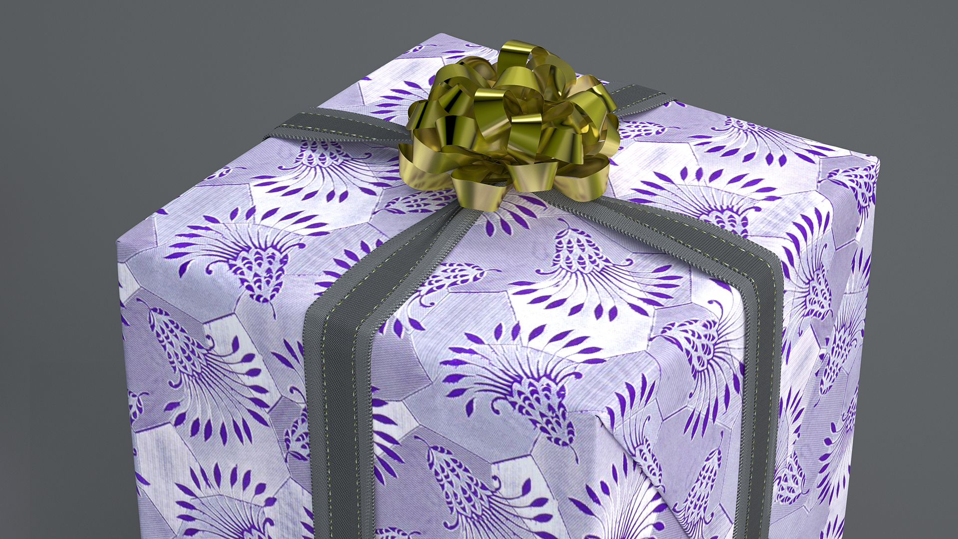 3D model Wrapped Gift Box with Bow Floral Pattern