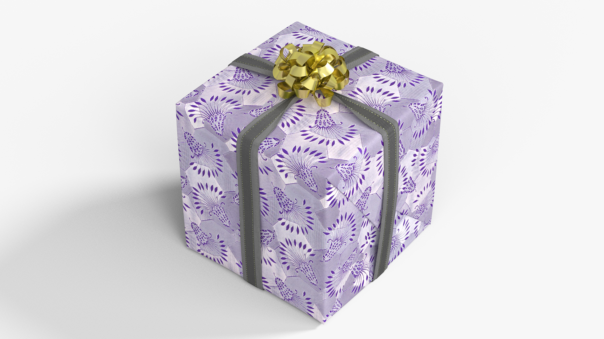 3D model Wrapped Gift Box with Bow Floral Pattern