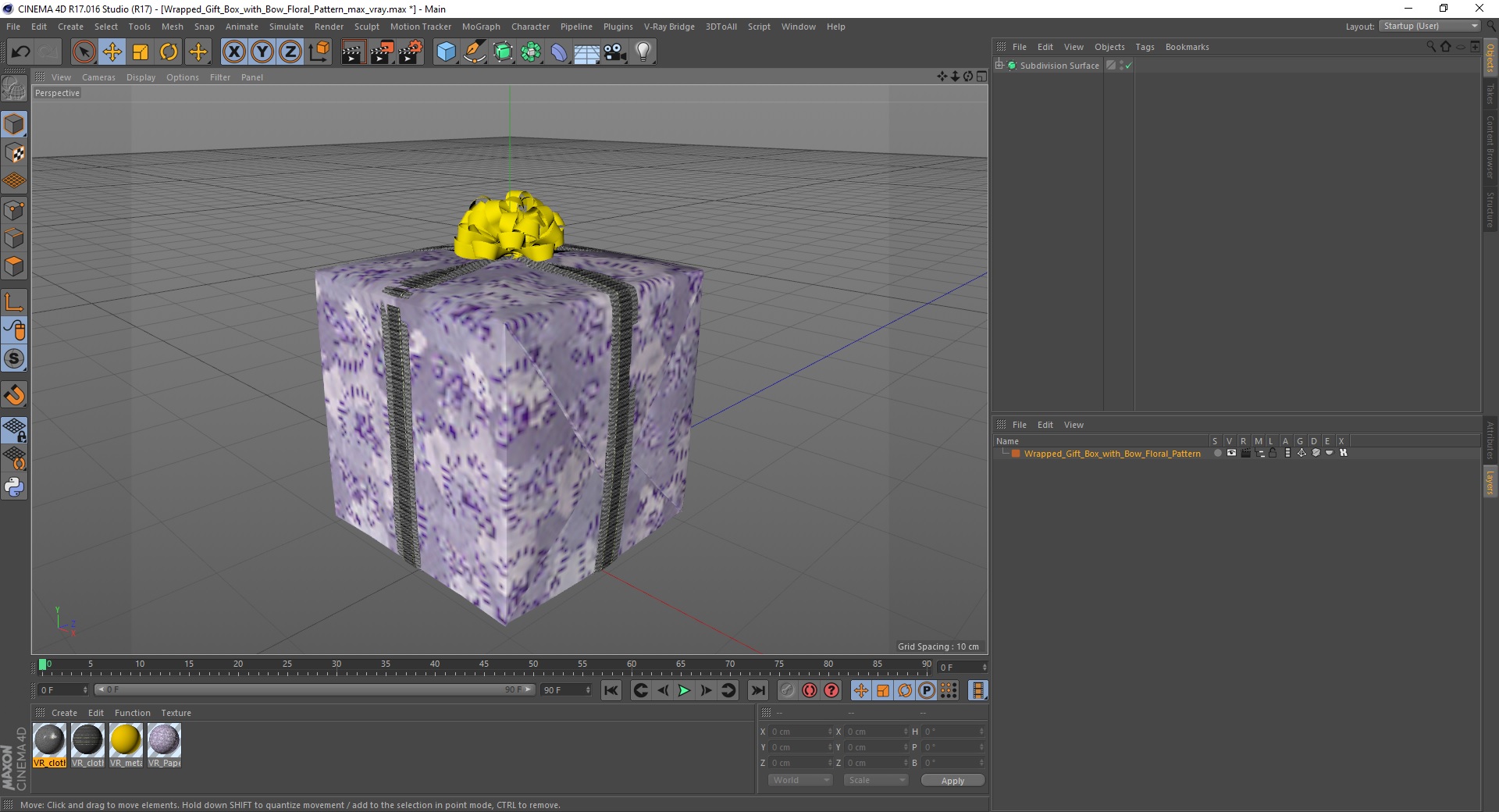 3D model Wrapped Gift Box with Bow Floral Pattern