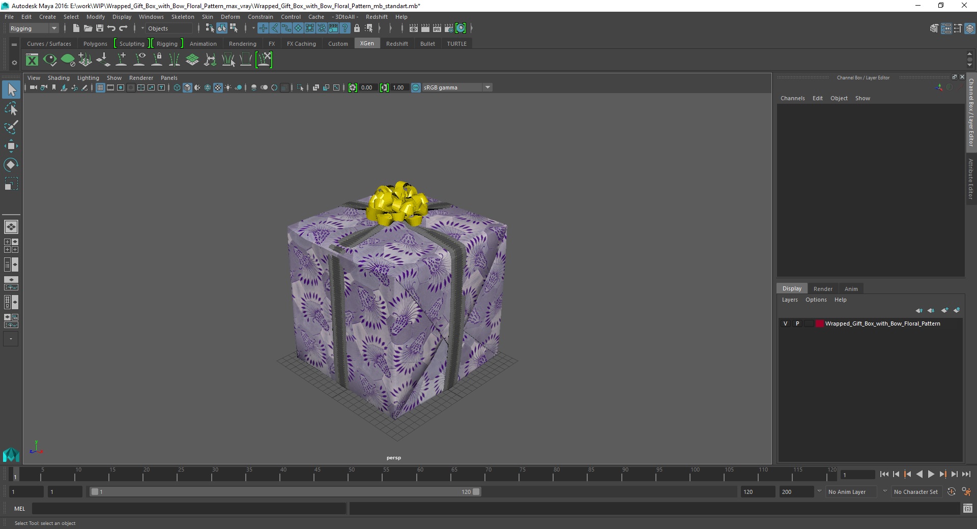 3D model Wrapped Gift Box with Bow Floral Pattern