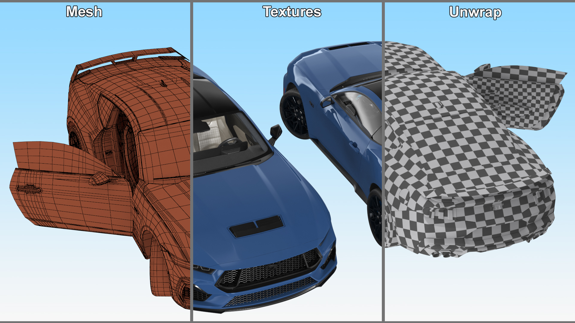 Ford Mustang 2024 Blue Rigged 3D model