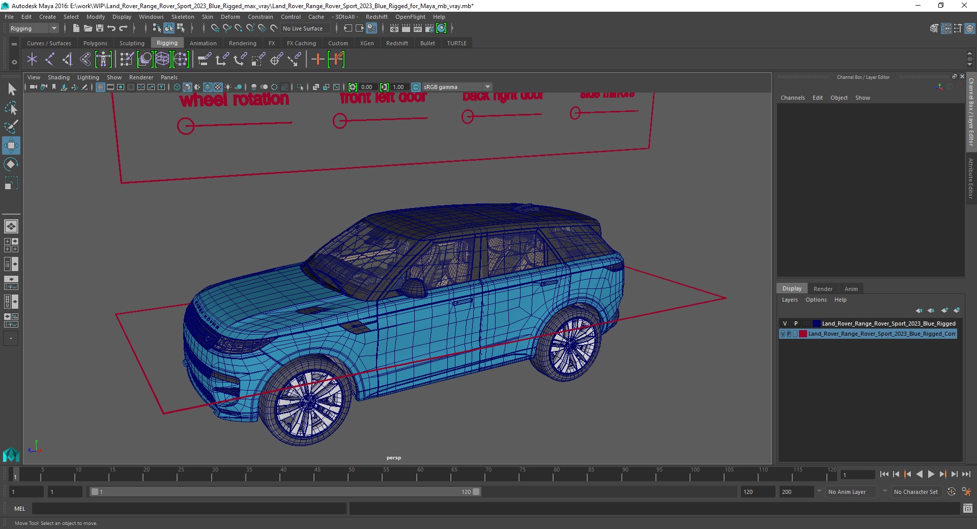 Land Rover Range Rover Sport 2023 Blue Rigged for Maya 3D model
