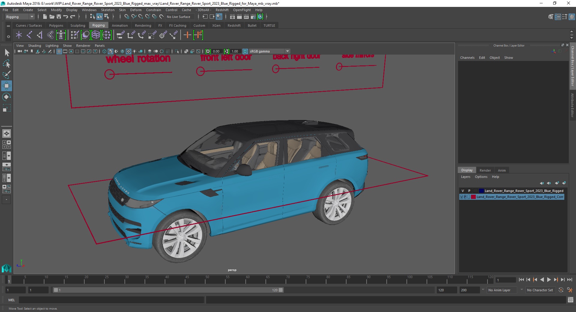 Land Rover Range Rover Sport 2023 Blue Rigged for Maya 3D model