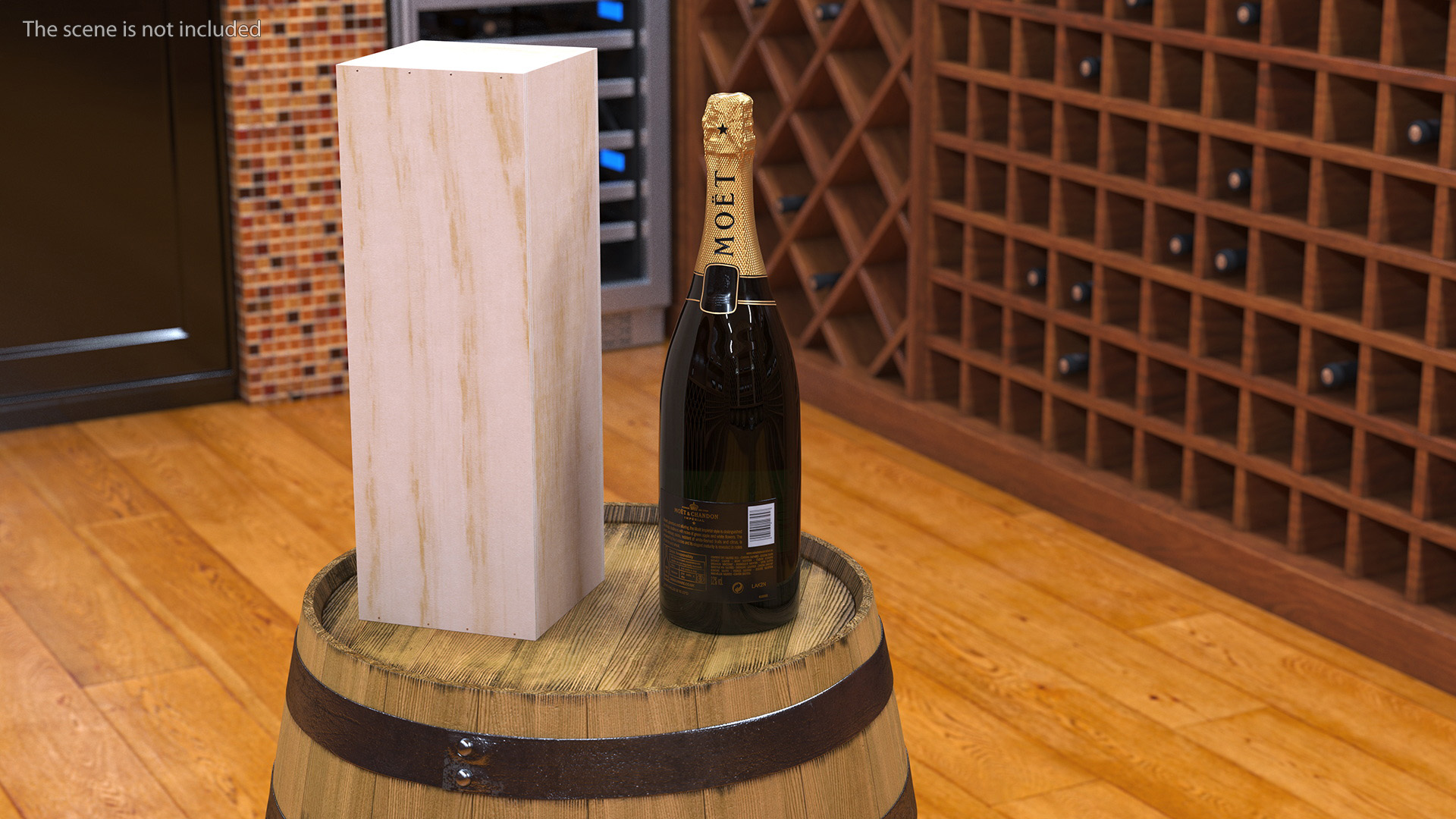 3D Champagne Moet and Chandon Brut Imperial with Wooden Box