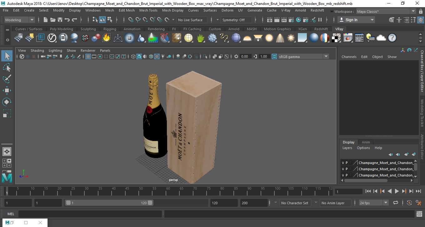 3D Champagne Moet and Chandon Brut Imperial with Wooden Box