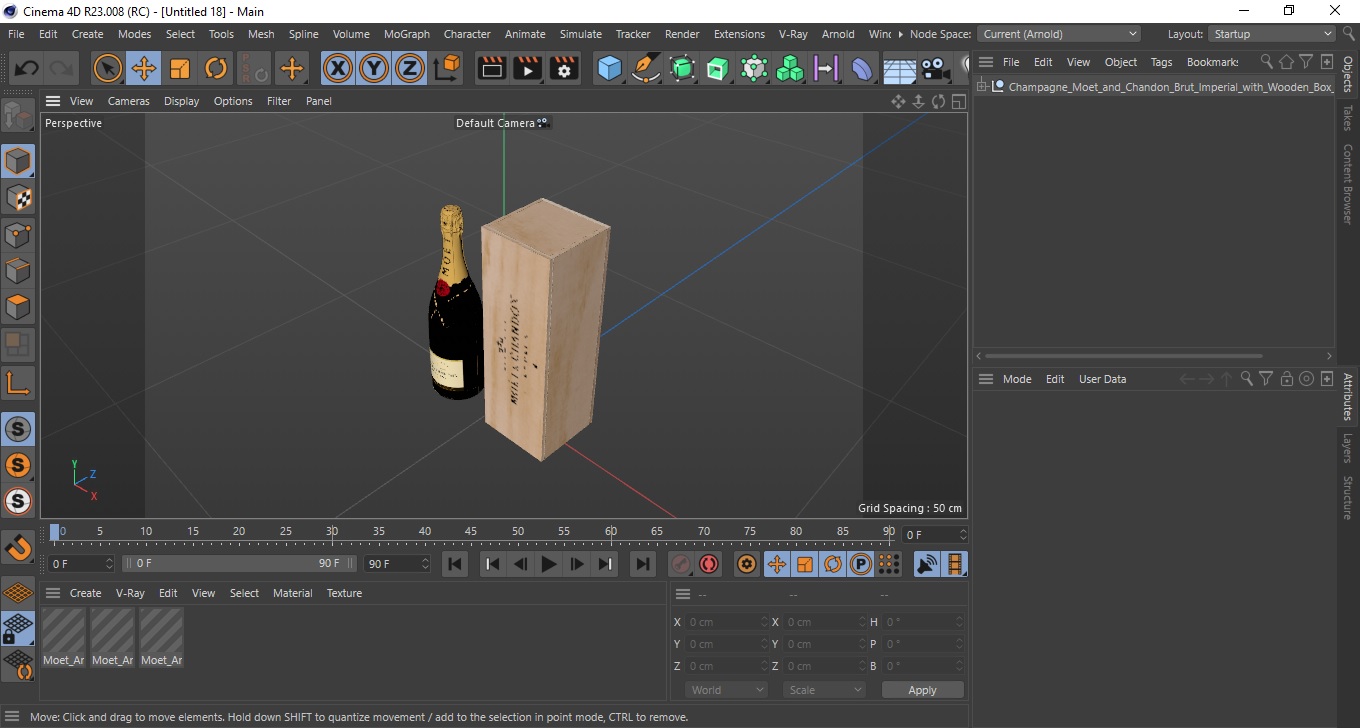 3D Champagne Moet and Chandon Brut Imperial with Wooden Box