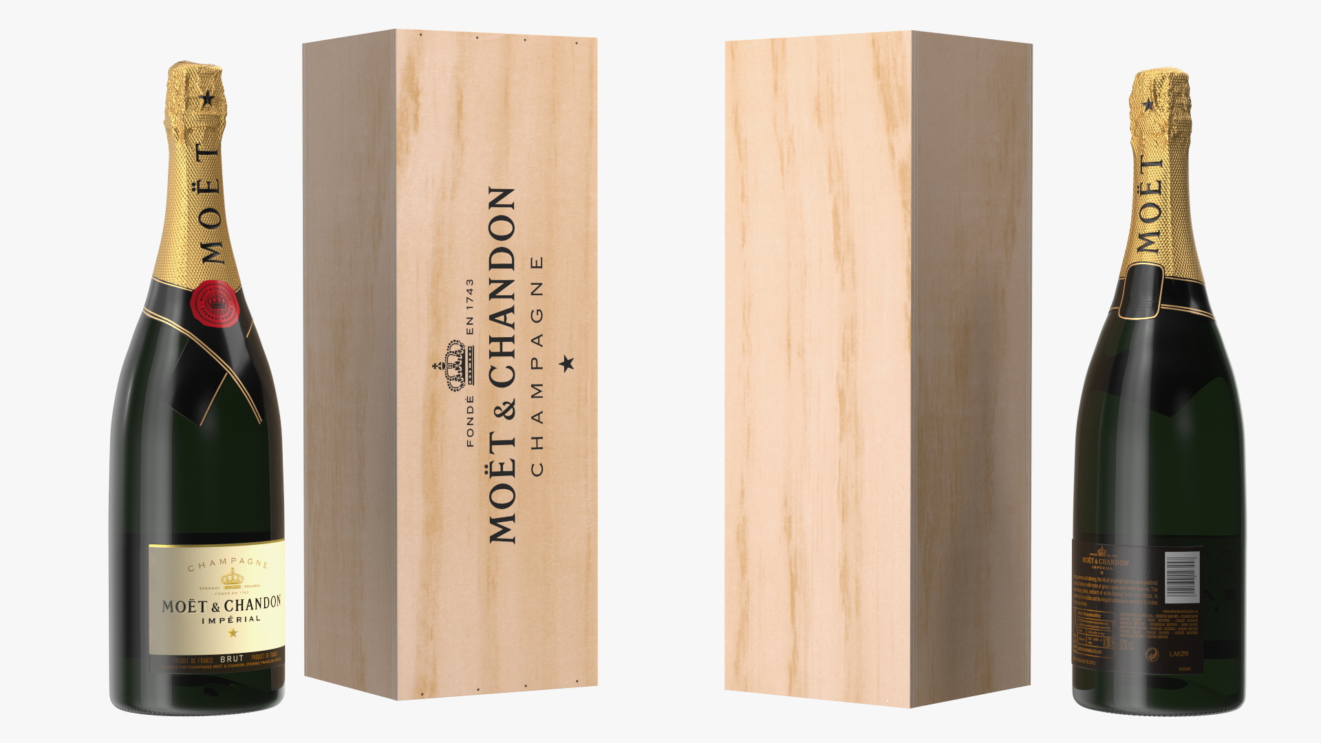 3D Champagne Moet and Chandon Brut Imperial with Wooden Box
