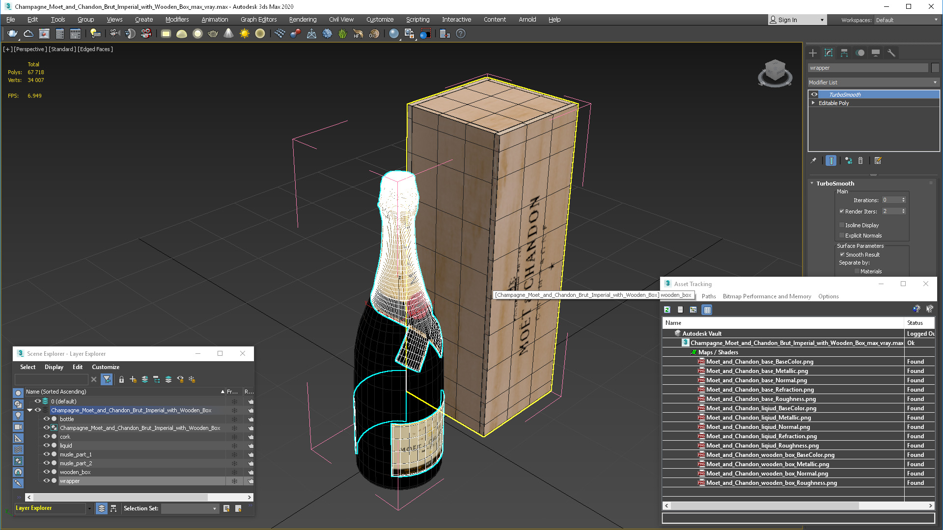 3D Champagne Moet and Chandon Brut Imperial with Wooden Box