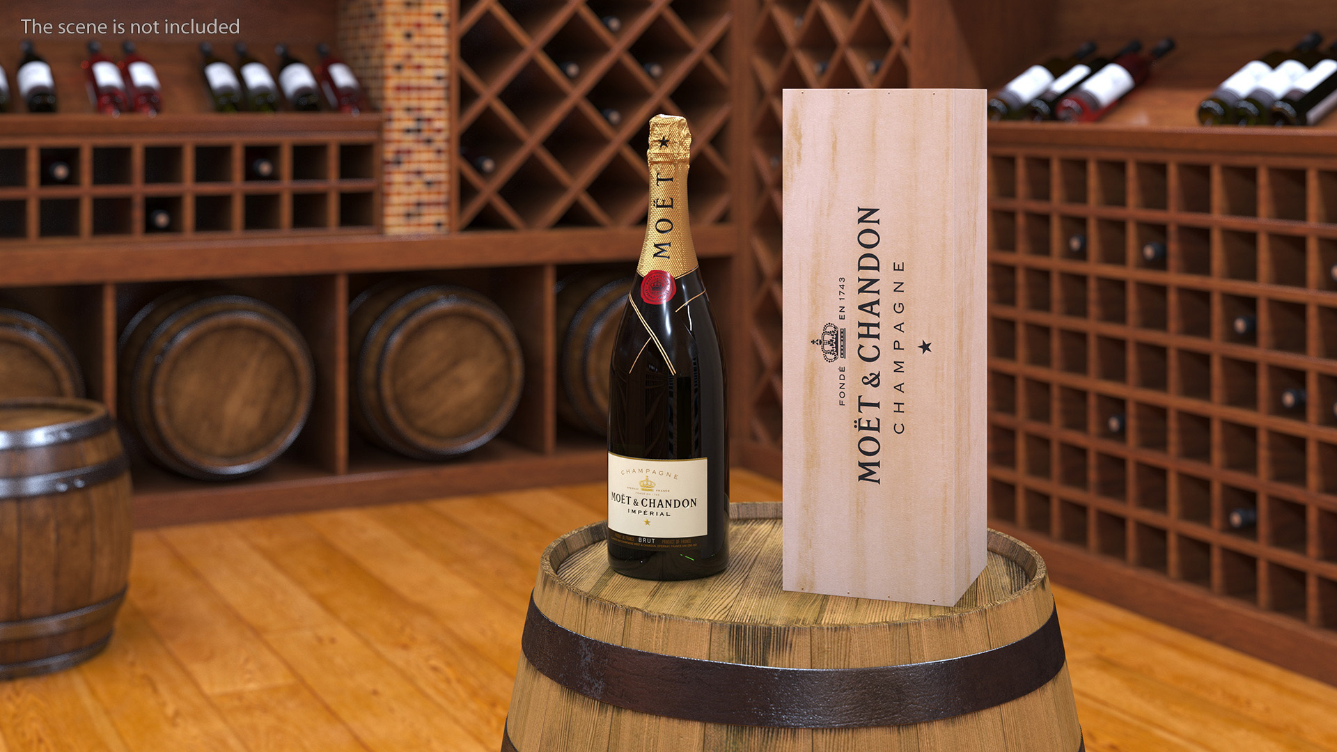 3D Champagne Moet and Chandon Brut Imperial with Wooden Box