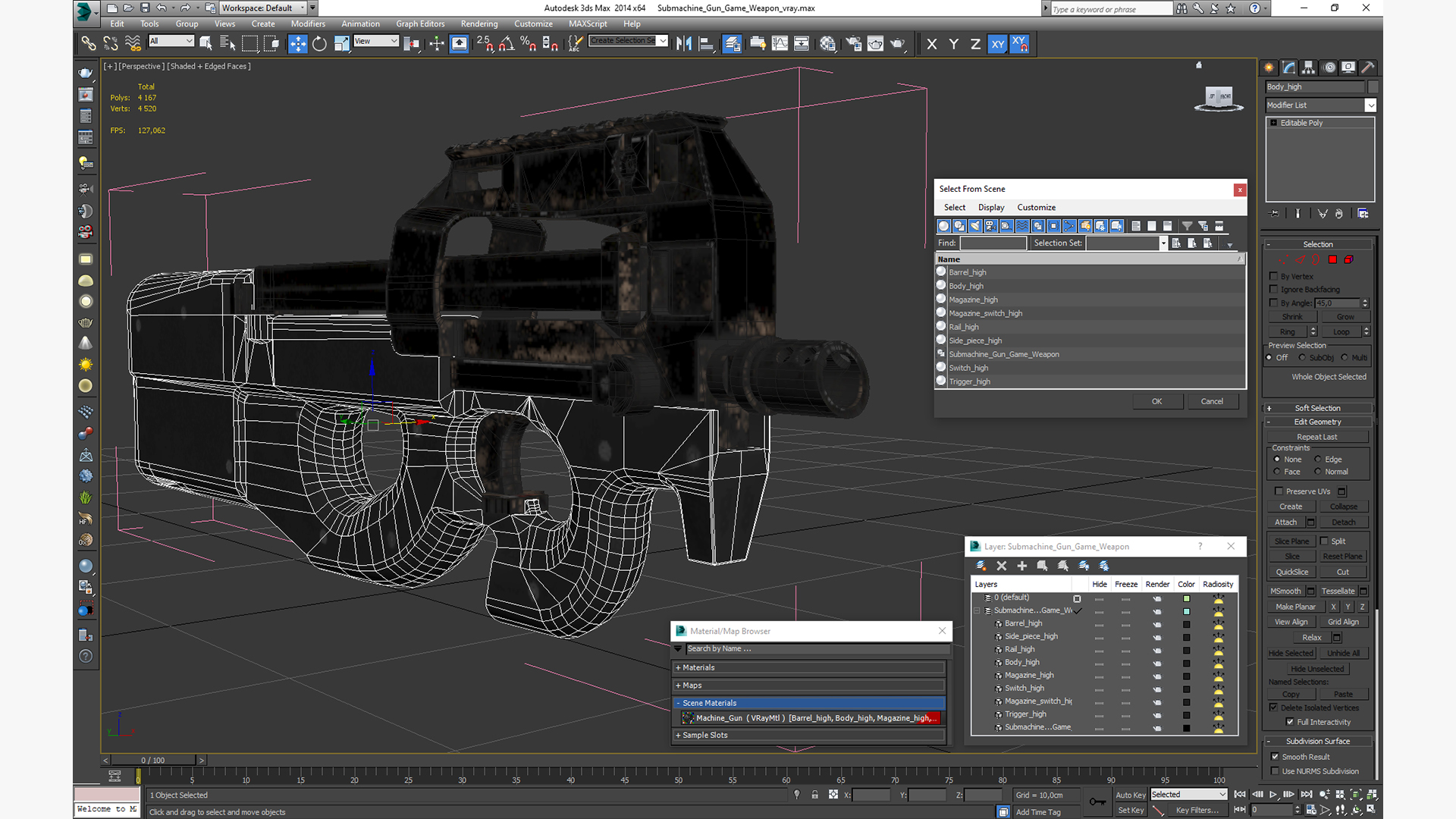 3D Submachine Gun Game Weapon