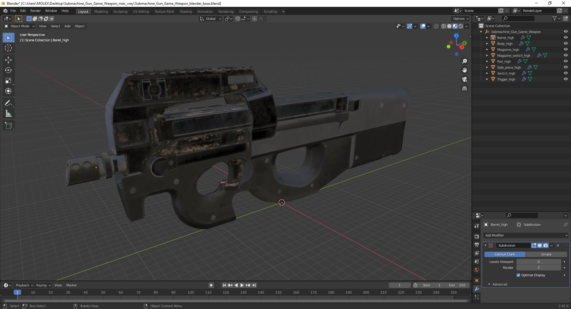 3D Submachine Gun Game Weapon
