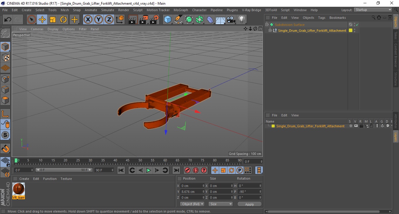 3D Single Drum Grab Lifter Forklift Attachment model