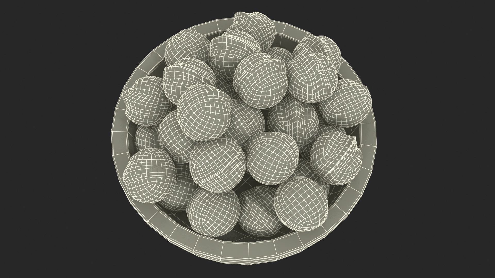 3D Wooden Bowl of Peeled Macadamia Nuts