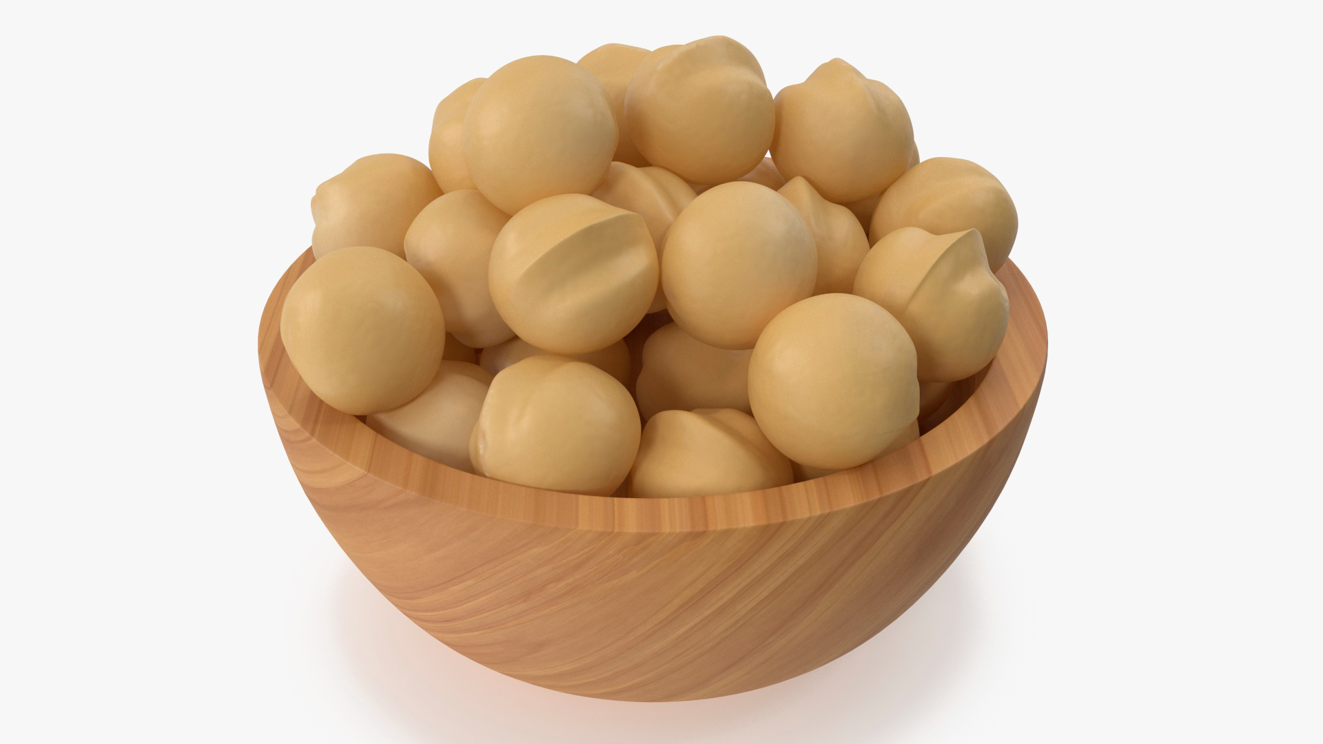 3D Wooden Bowl of Peeled Macadamia Nuts