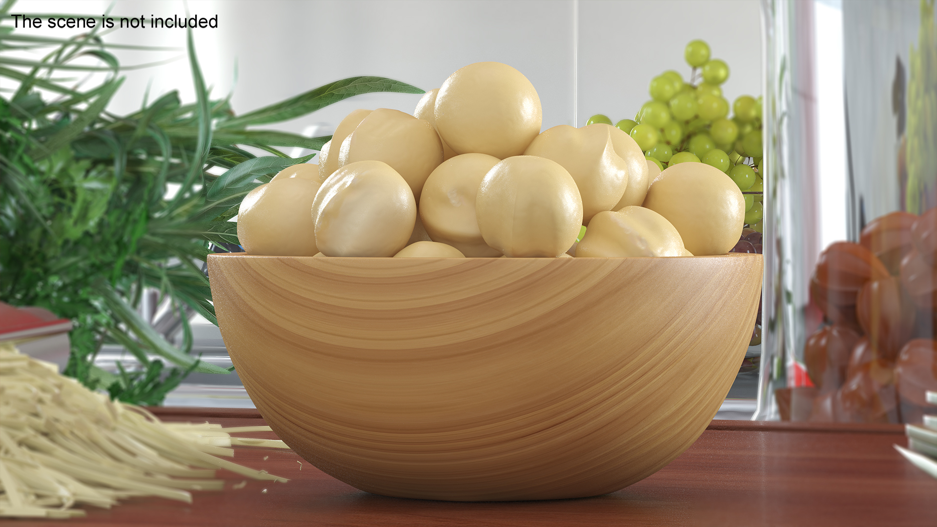 3D Wooden Bowl of Peeled Macadamia Nuts