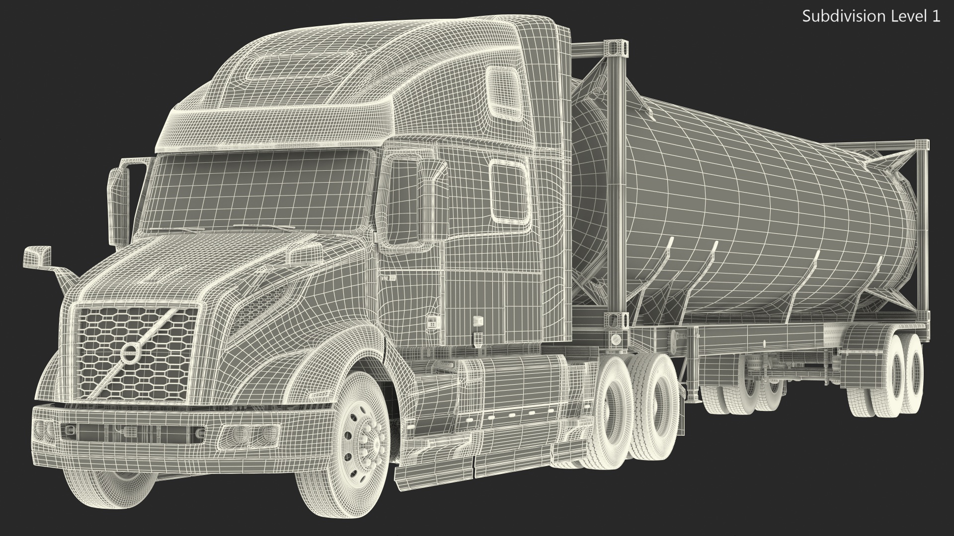 3D model Volvo Truck with Gas Tank Trailer Rigged