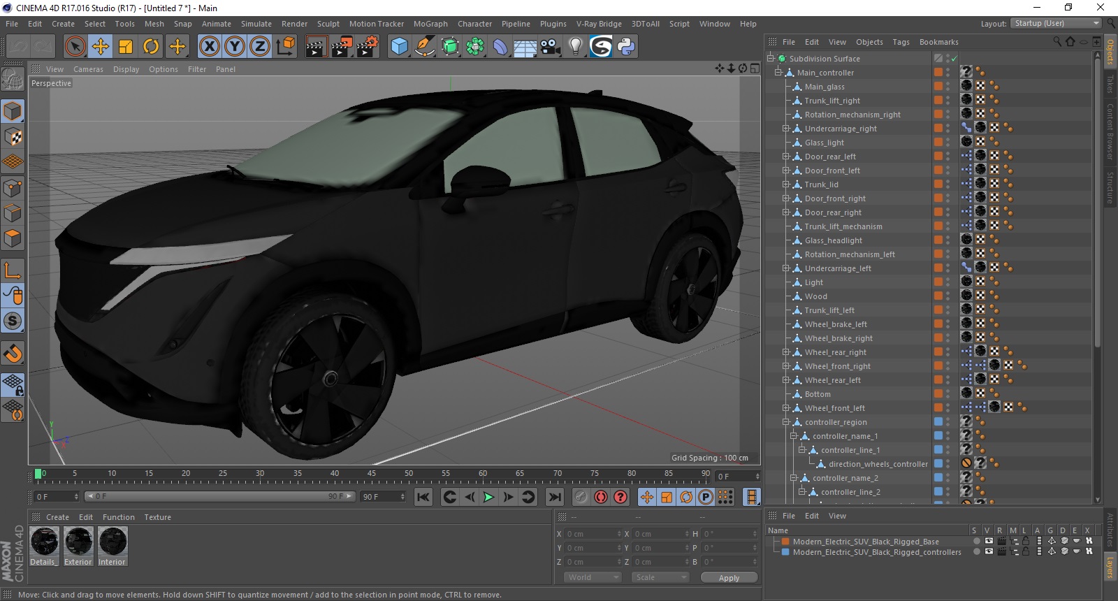 3D Modern Electric SUV Black Rigged for Cinema 4D