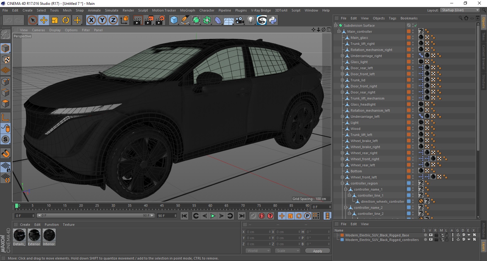 3D Modern Electric SUV Black Rigged for Cinema 4D