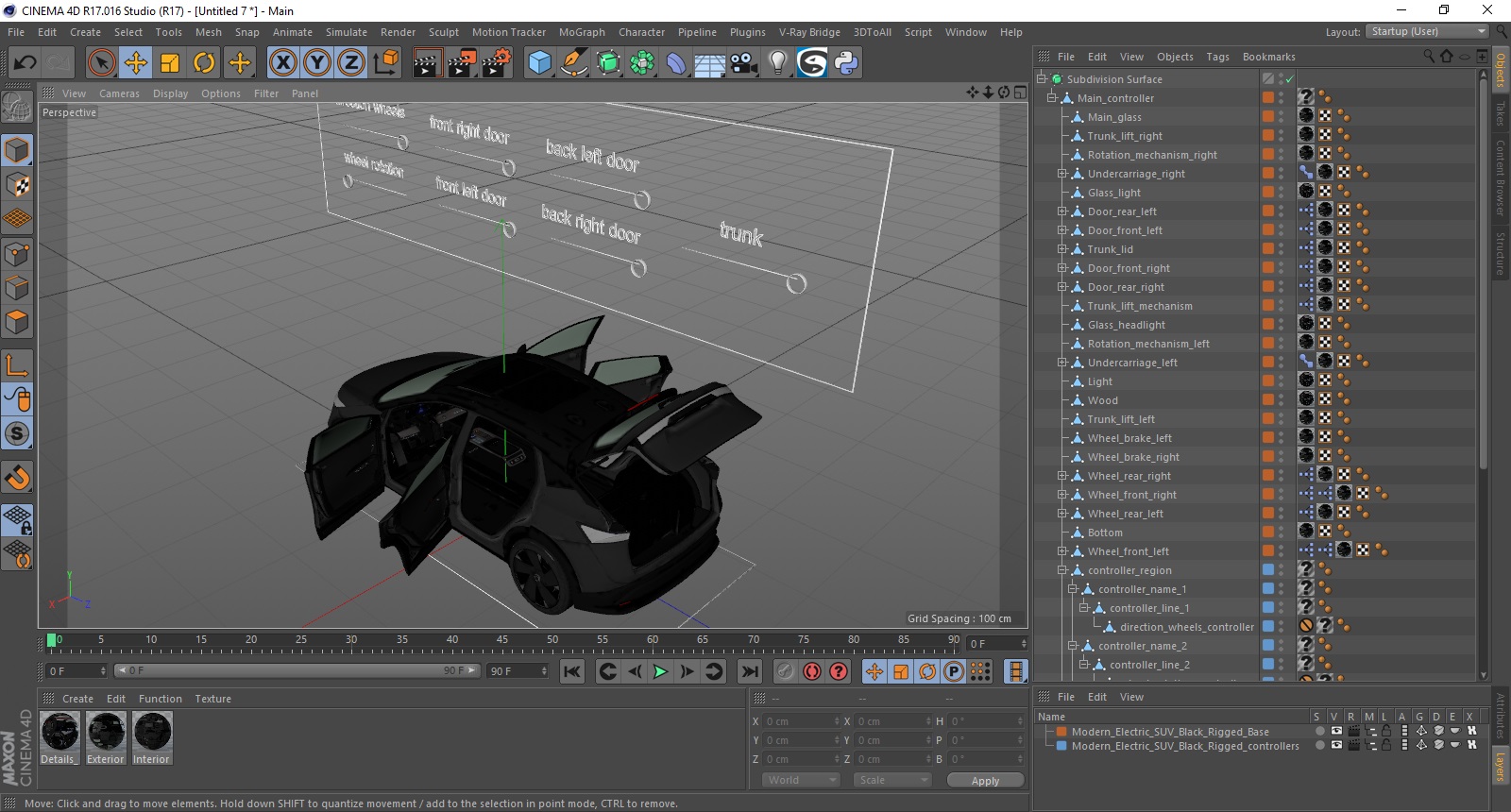 3D Modern Electric SUV Black Rigged for Cinema 4D